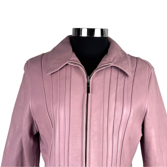 AVANTI LIGHT PINK LEATHER ZIP FRONT TAILORED COLLARED BLAZER Y2K JACKET - Picture 9 of 16
